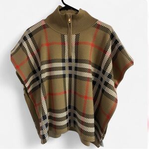 Burberry Girls Ginny Wool Checked Poncho Sweater